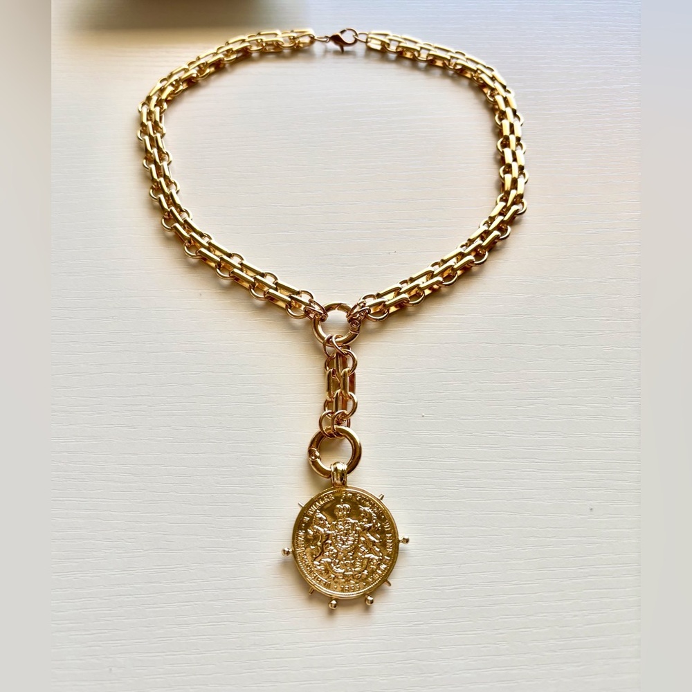 Gold Maritime Coin Pendant Double Chain Necklace